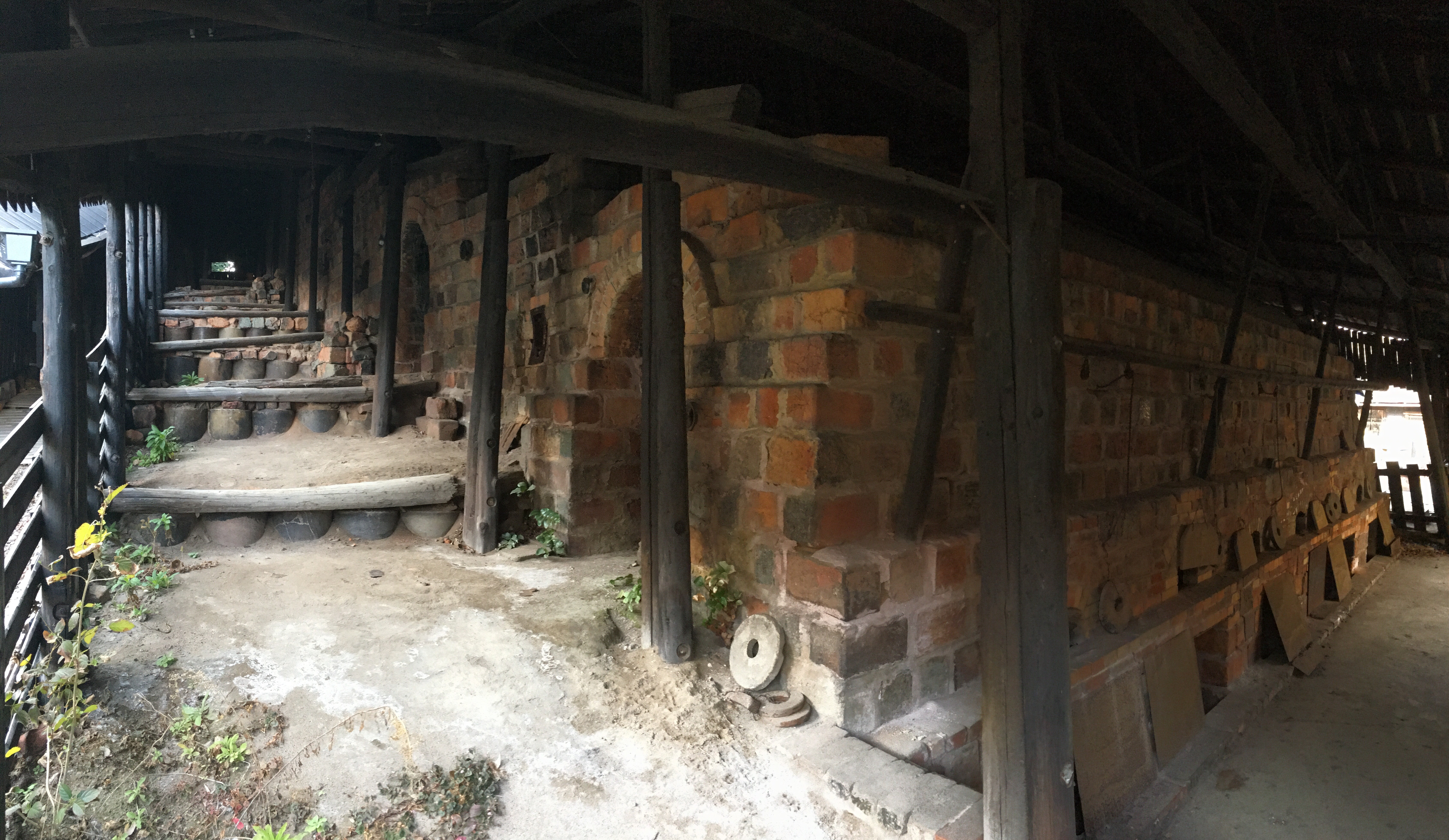 Connected chambers of a climbing kiln built along a slope in Tokoname, Aichi